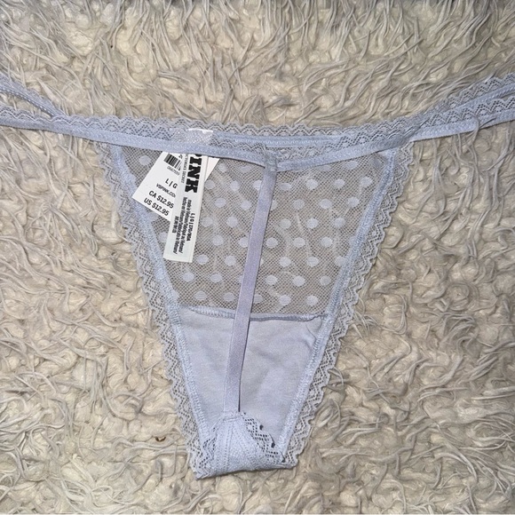 PINK Victoria's Secret Lace Polka Dot Thong - Light Blue - Picture 2 of 2